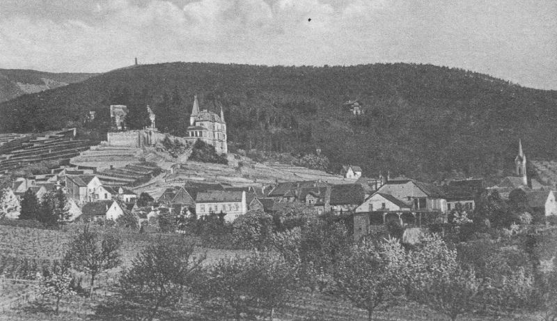 Blick auf das Dorf Haardt und das Haardter Schloss, etwa um 1910.